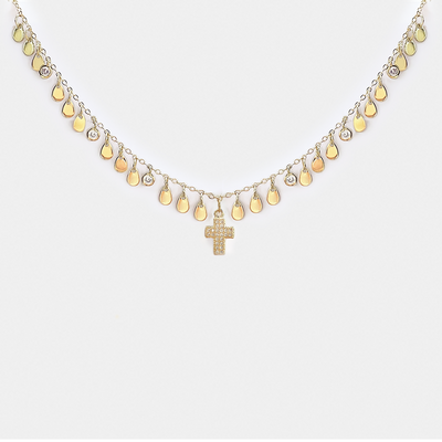 Collar Oro Cruz Circón Gota