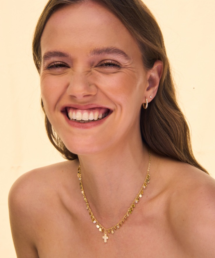 Collar Oro Cruz Circón Gota